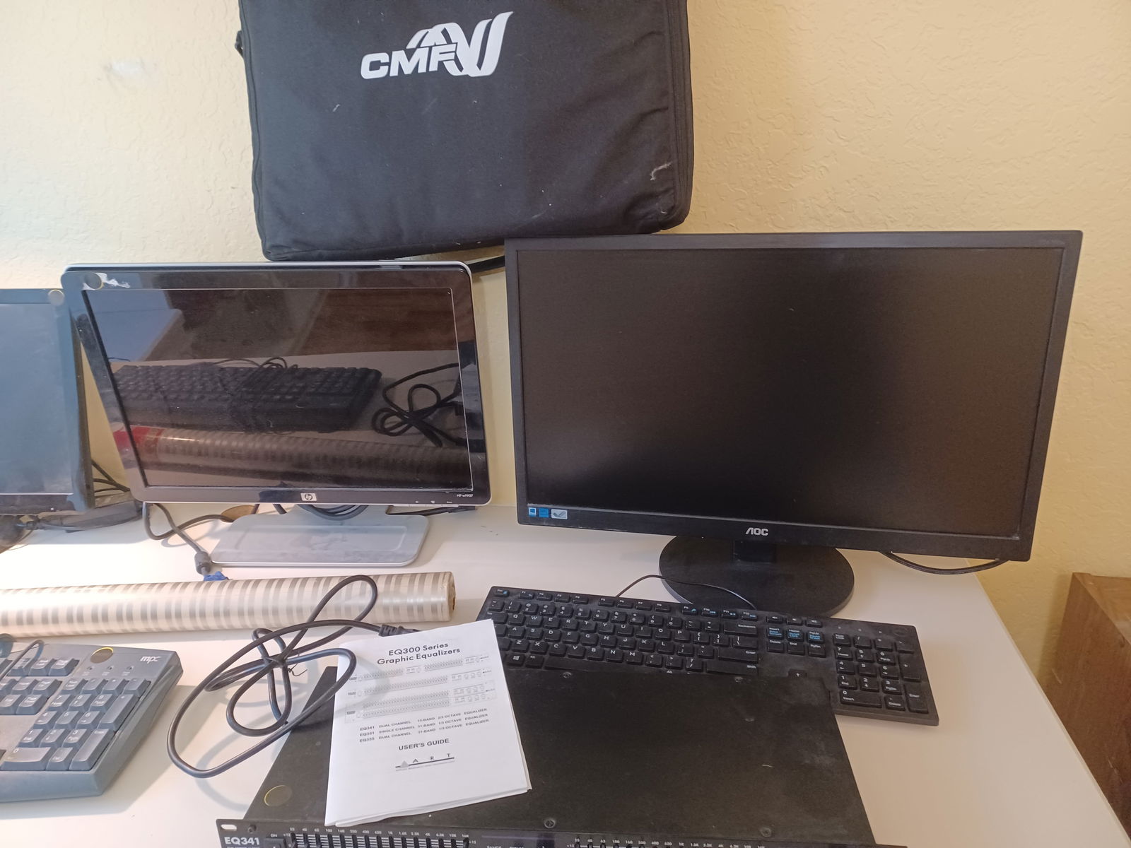 Large Office Lot / Monitors and all contents on top of desk and in drawers / as seen - 4