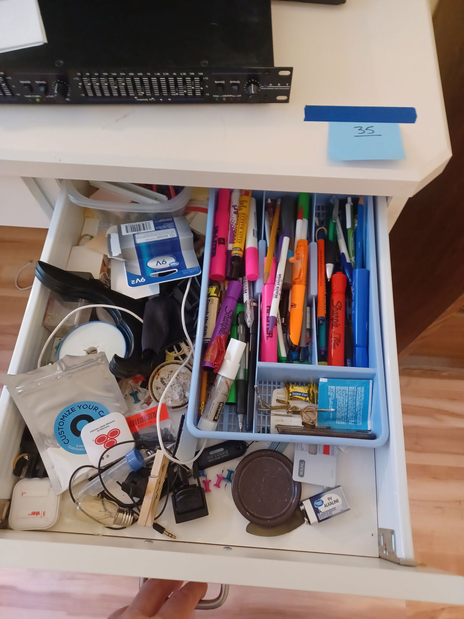 Large Office Lot / Monitors and all contents on top of desk and in drawers / as seen - 9