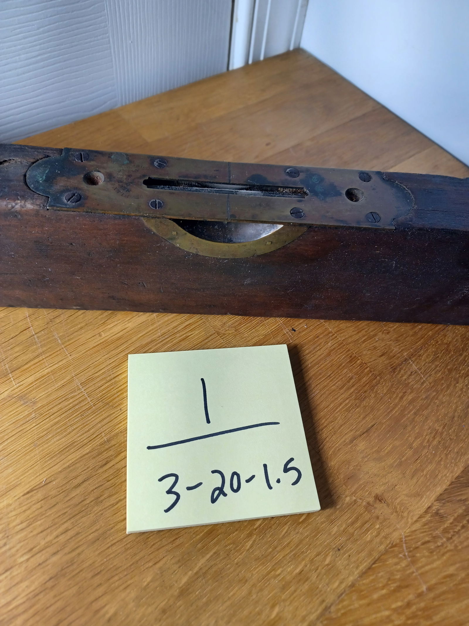 Vintage wood and brass level / missing one level tube as seen - 2