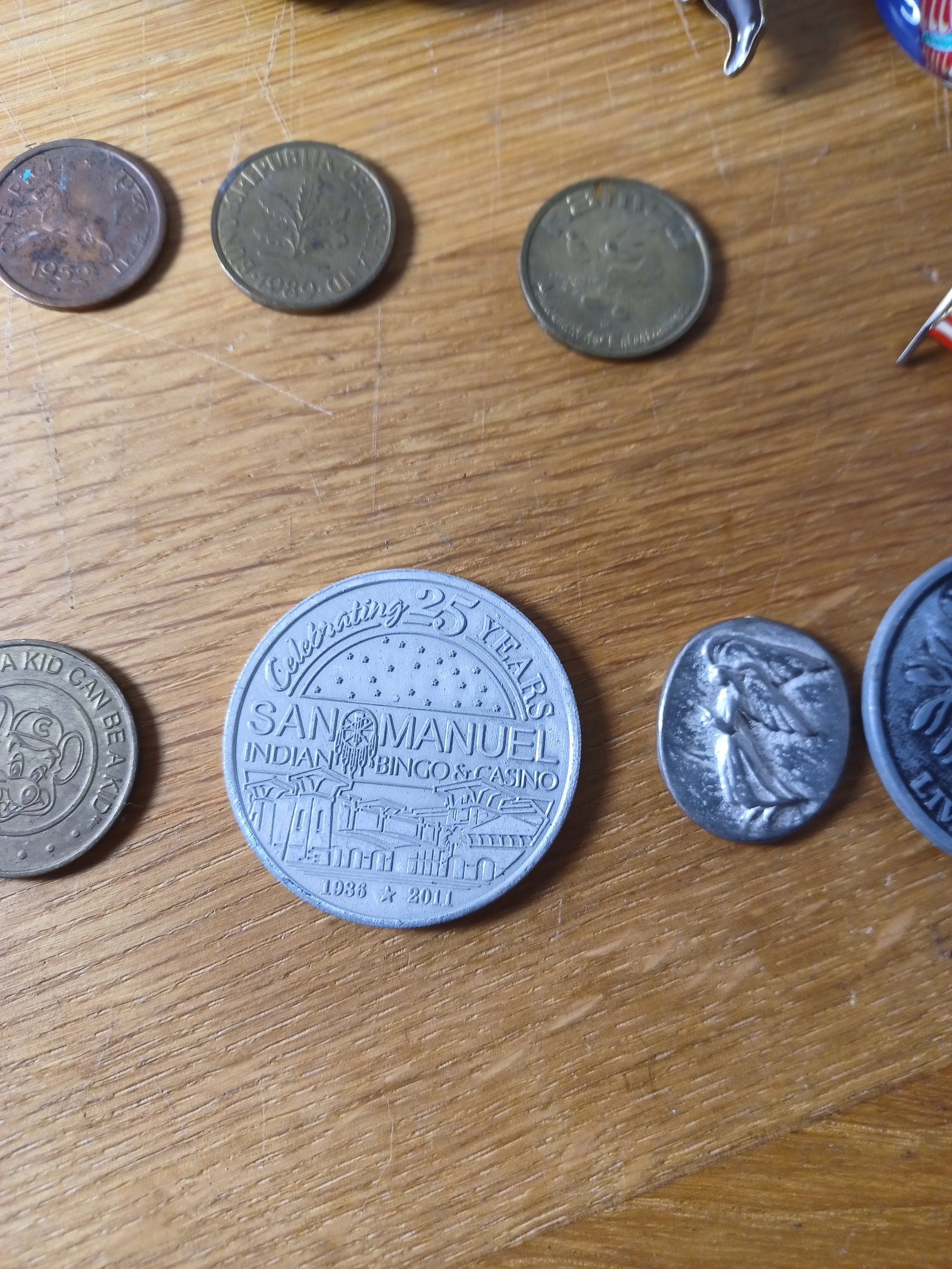 Large Mixed Lot Foreign Coins, Marbles, Pins, tokens etc - 5