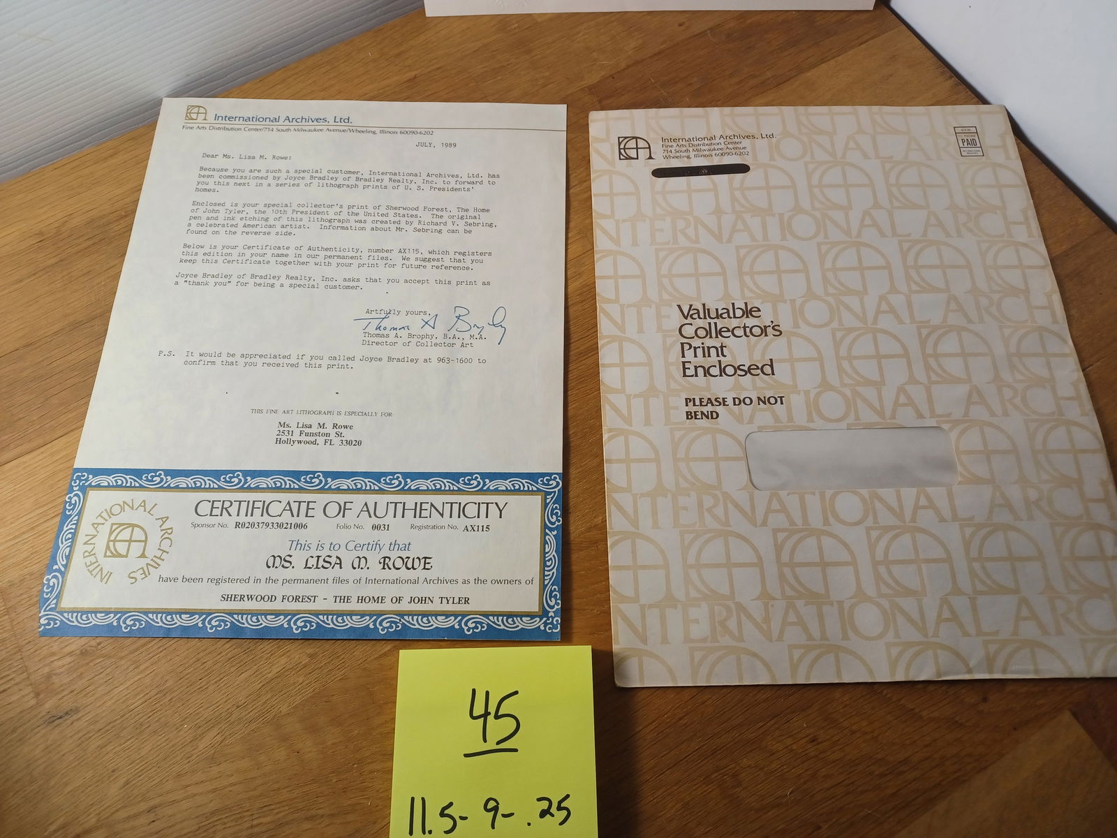 Vintage Print US Presidents Homes John Tyler / National Archives - 2