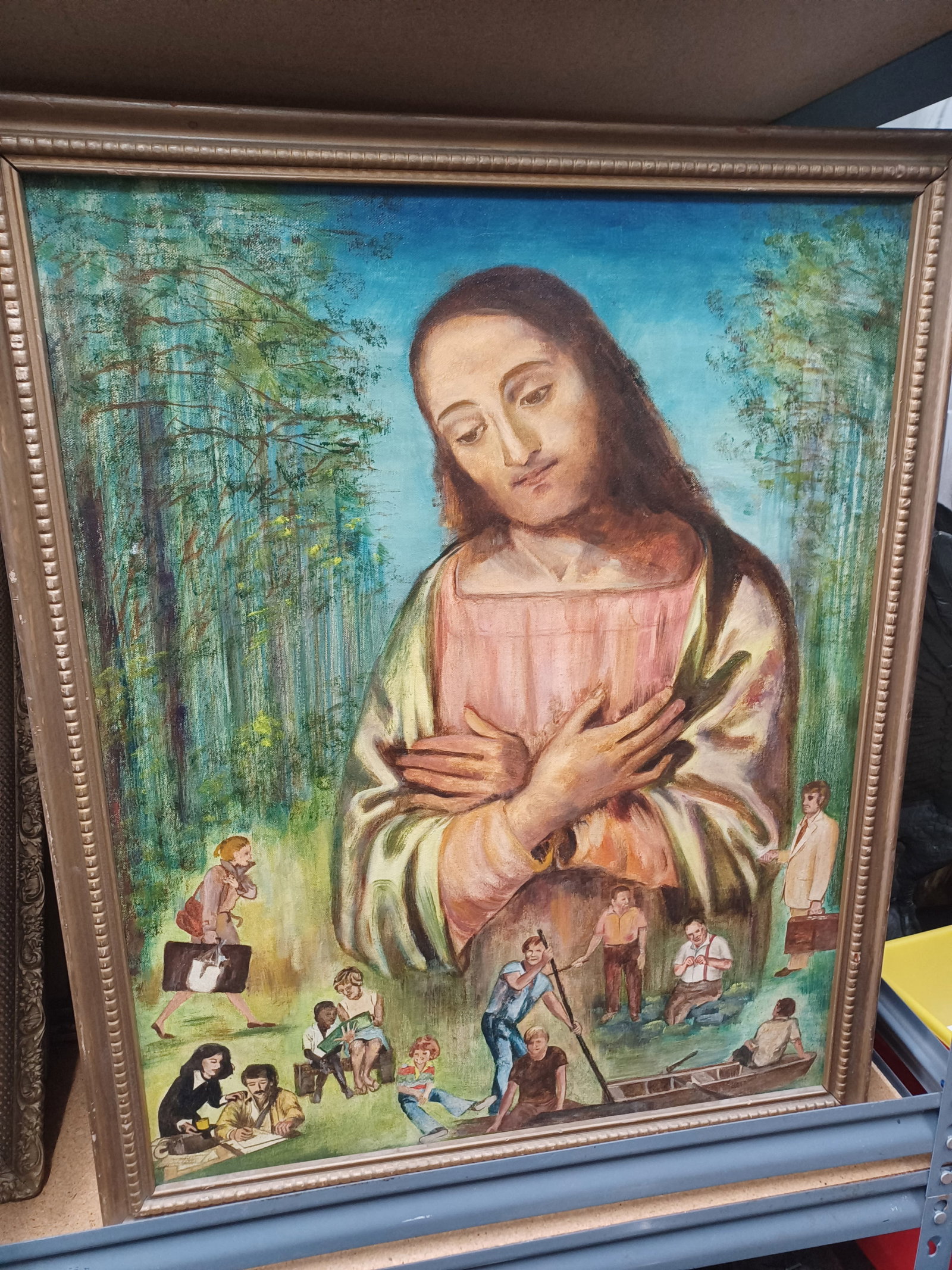Vintage 1960s Oil on Canvas of Jesus Christ: Vintage 1960s Oil on Canvas of Jesus Christ