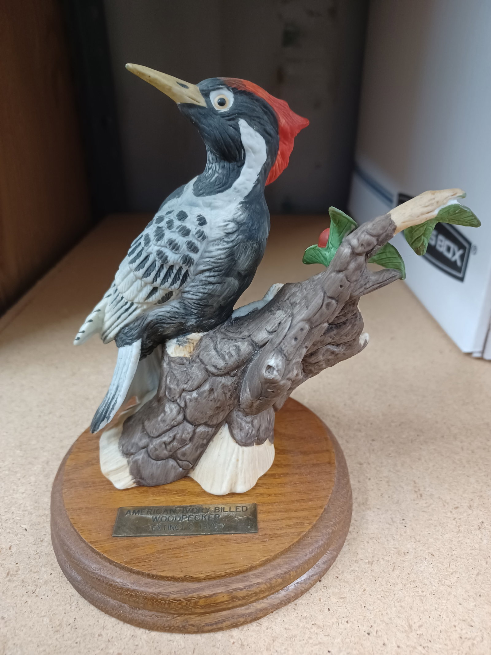 American Woodpecker Figurine on Wood base: American Woodpecker Figurine on Wood base