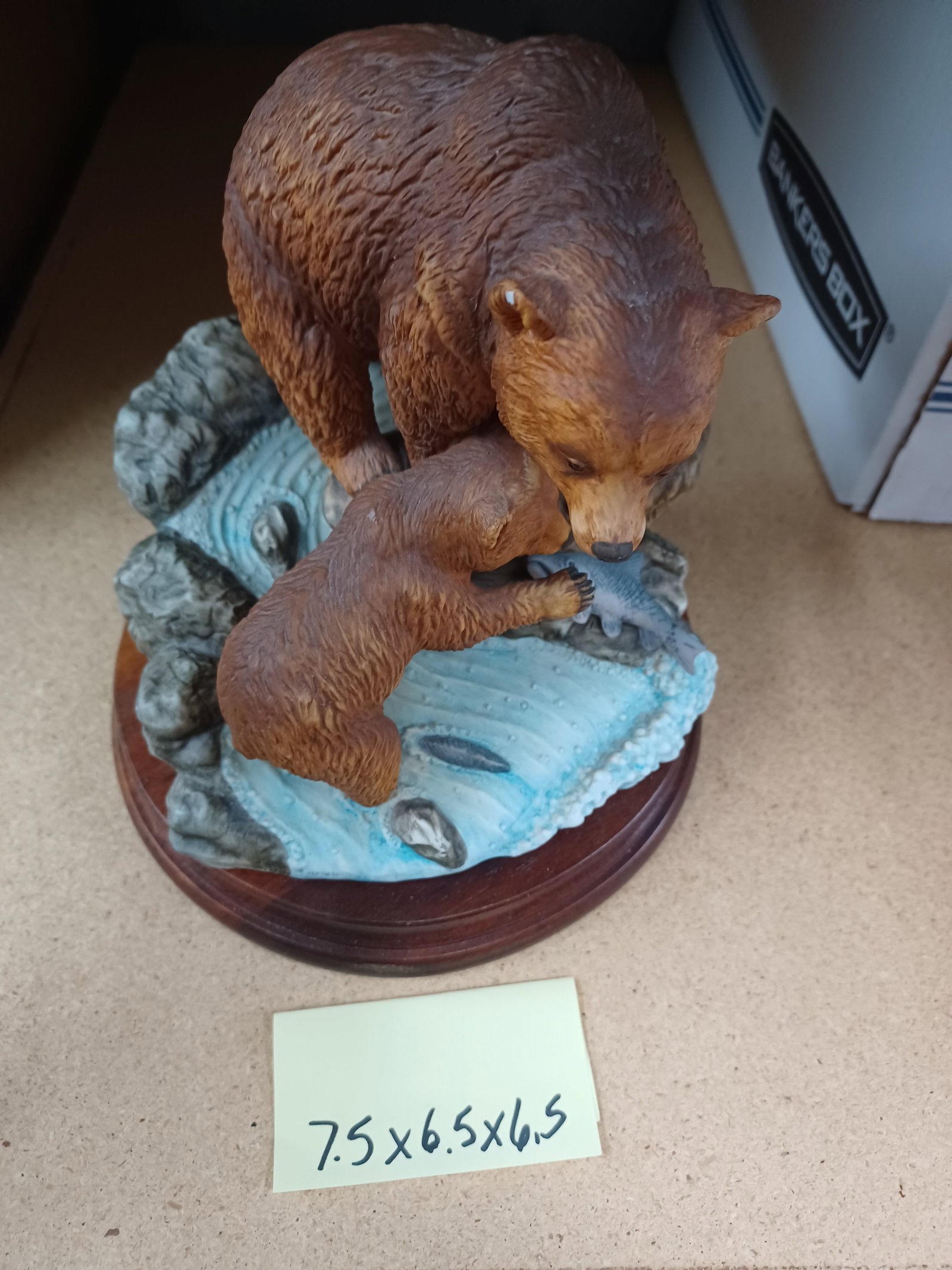 Brown Bear & Cub porcelain figurine on wood base Andea by Sadek - 2