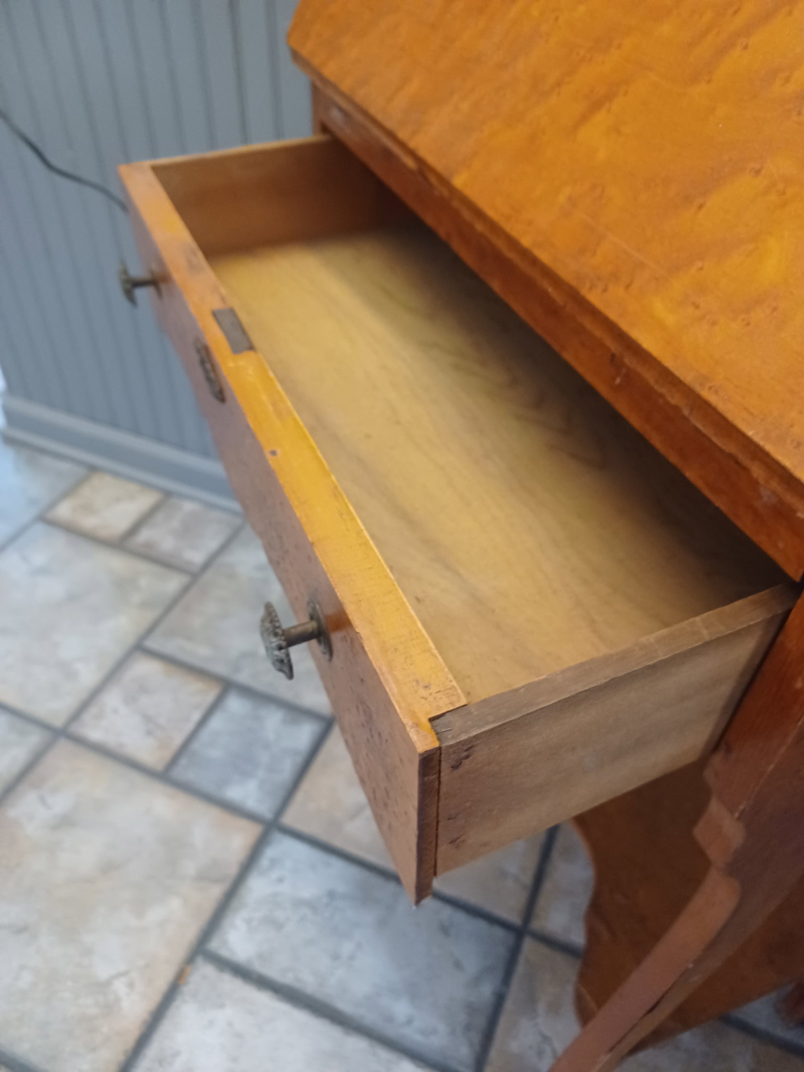 Vintage early 1900's Birds Eye Maple Drop Leaf Secretary & Wall Art / as seen - 7