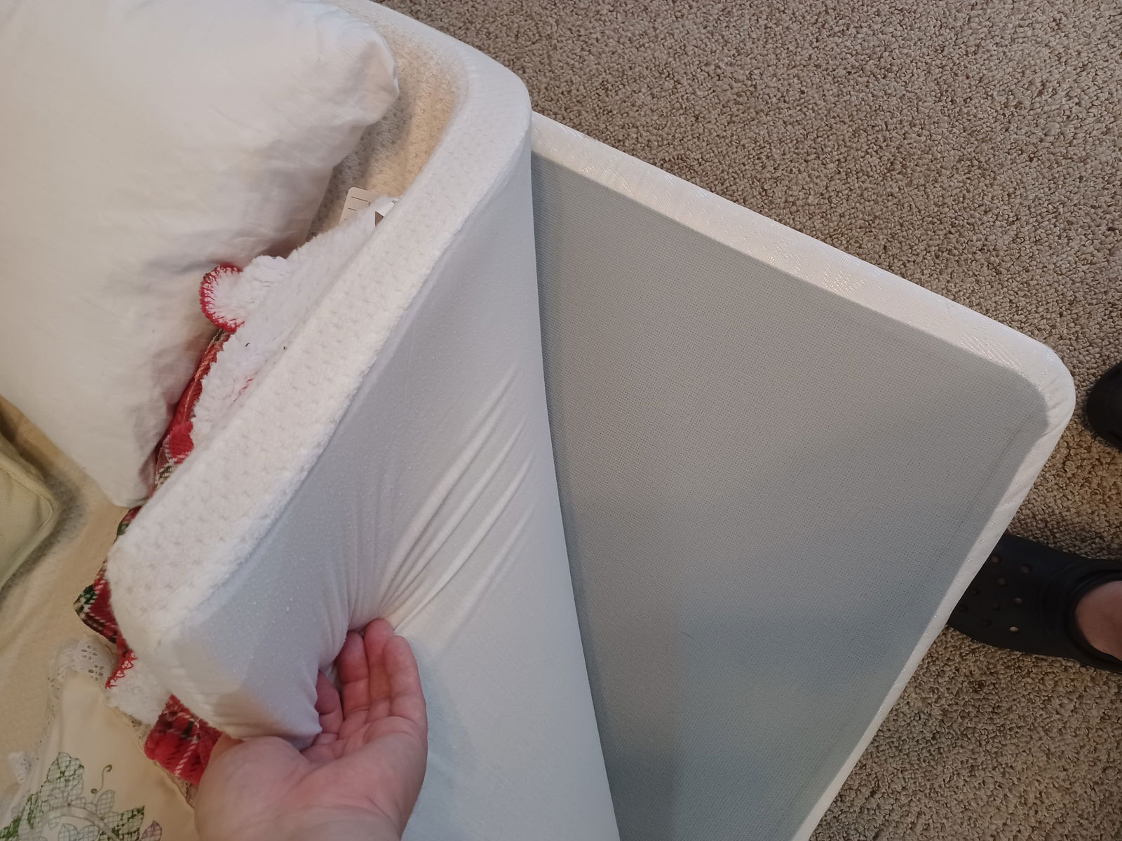 Contemporary Upholstered Headboard, frame, box springs, mattress topper and bedding / no mattress - 5