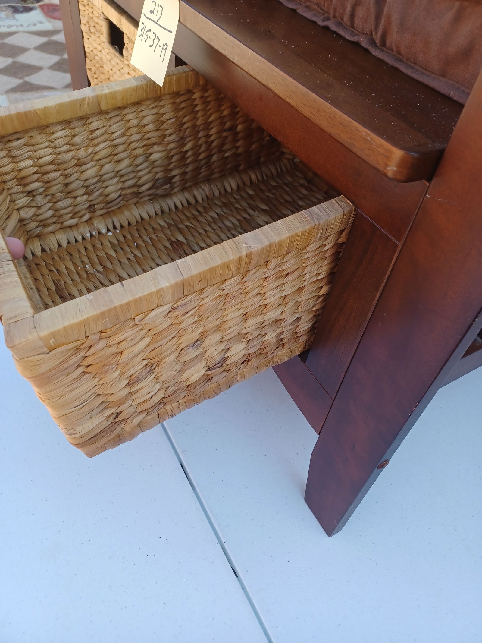 Walnut Finished Bench With Basket Storage Drawers - 3