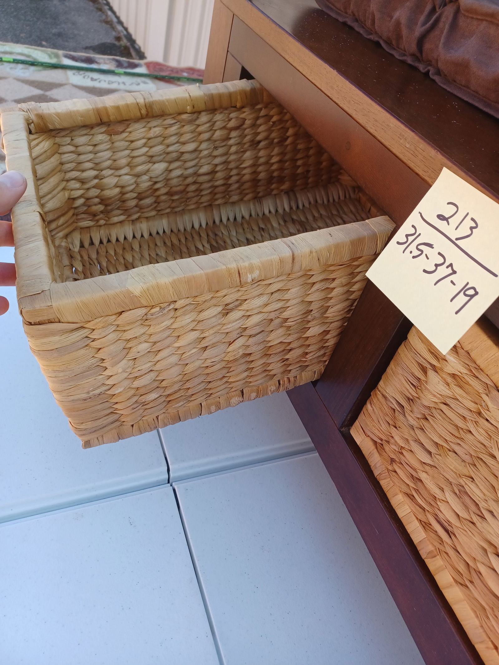 Walnut Finished Bench With Basket Storage Drawers - 4