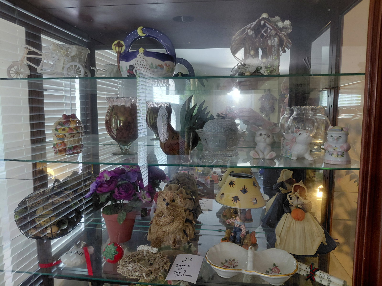 Contents of the top 3 shelves wood chicken, porcelain, glassware, etc (1 of 10)