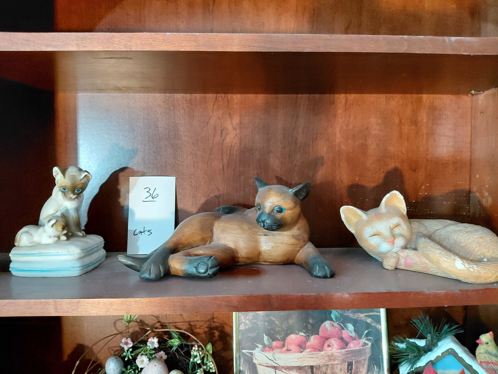 Lot of 3 Cat Statues / Carved Wood, Pottery & Porcelain Musical works / as seen (1 of 6)