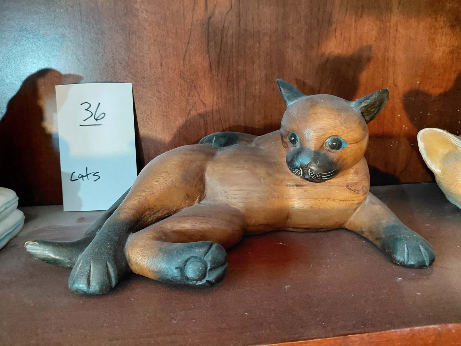 Lot of 3 Cat Statues / Carved Wood, Pottery & Porcelain Musical works / as seen - 2