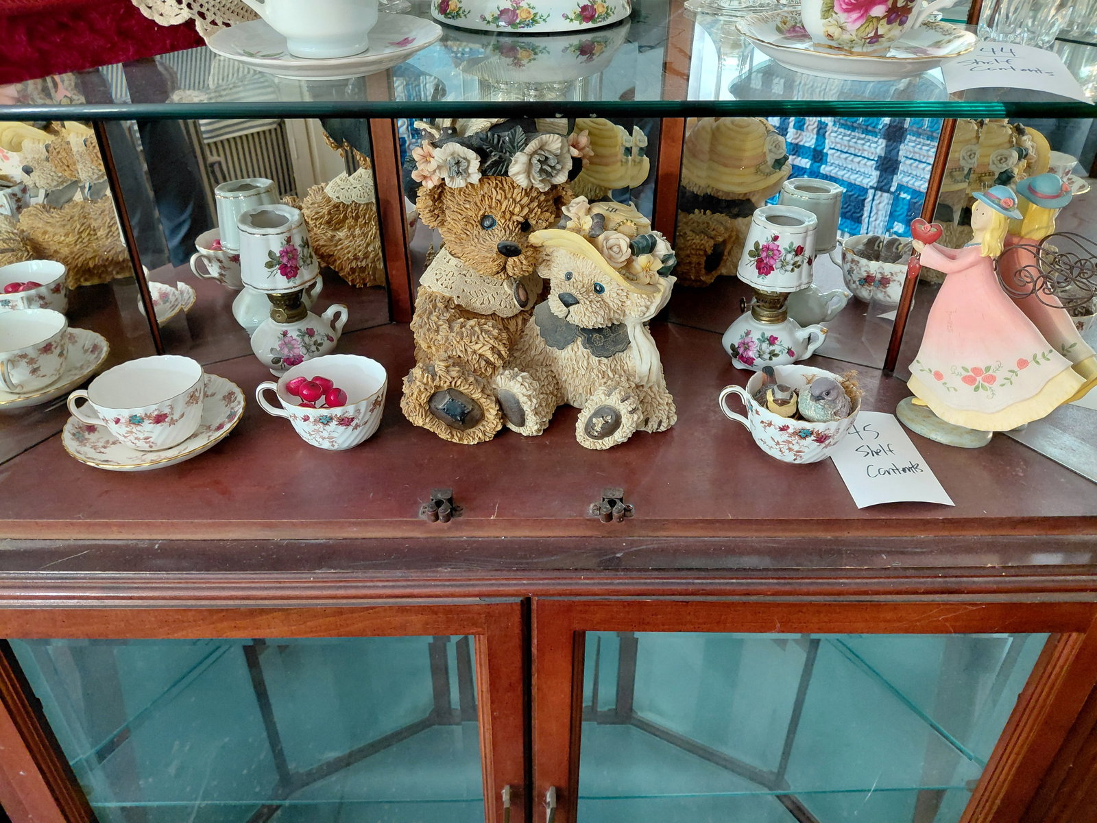 Shelf Contents, porcelain, Large Resin Bear Statue, etc: Shelf Contents, porcelain, Large Resin Bear Statue, etc