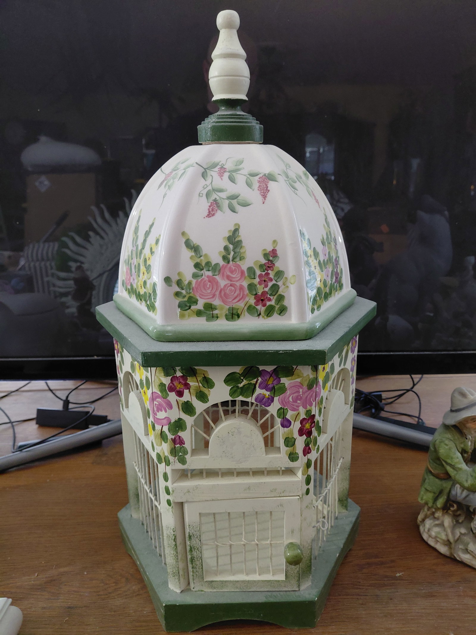 Unique Porcelain and Wood Bird Cage: Unique Porcelain and Wood Bird Cage