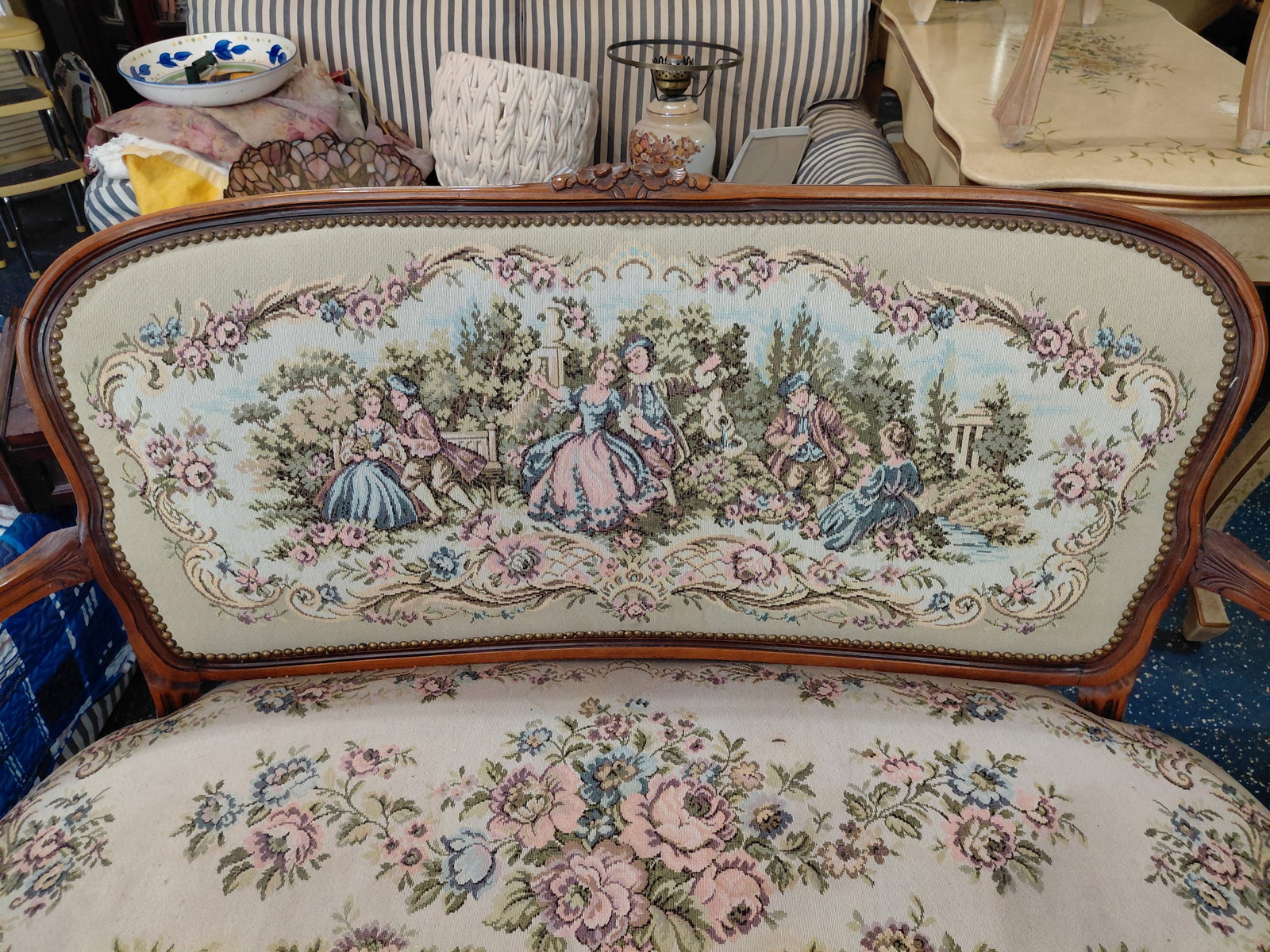 Contemporary Beautiful Needlepoint Style Parlor Love Seat - 3