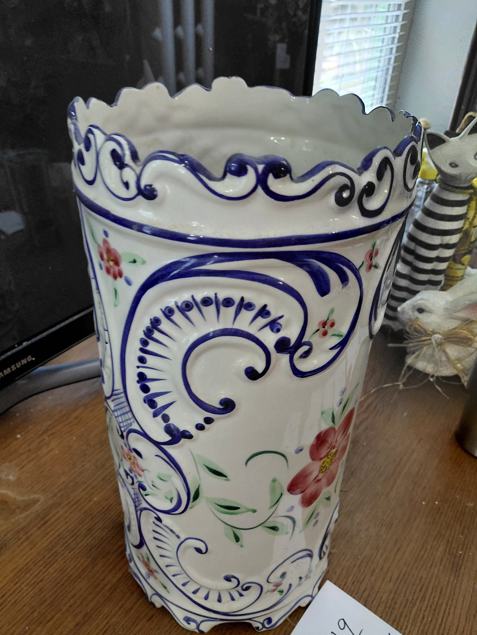 Portugese Pottery Umbrella Stand / one chip as seen - 5