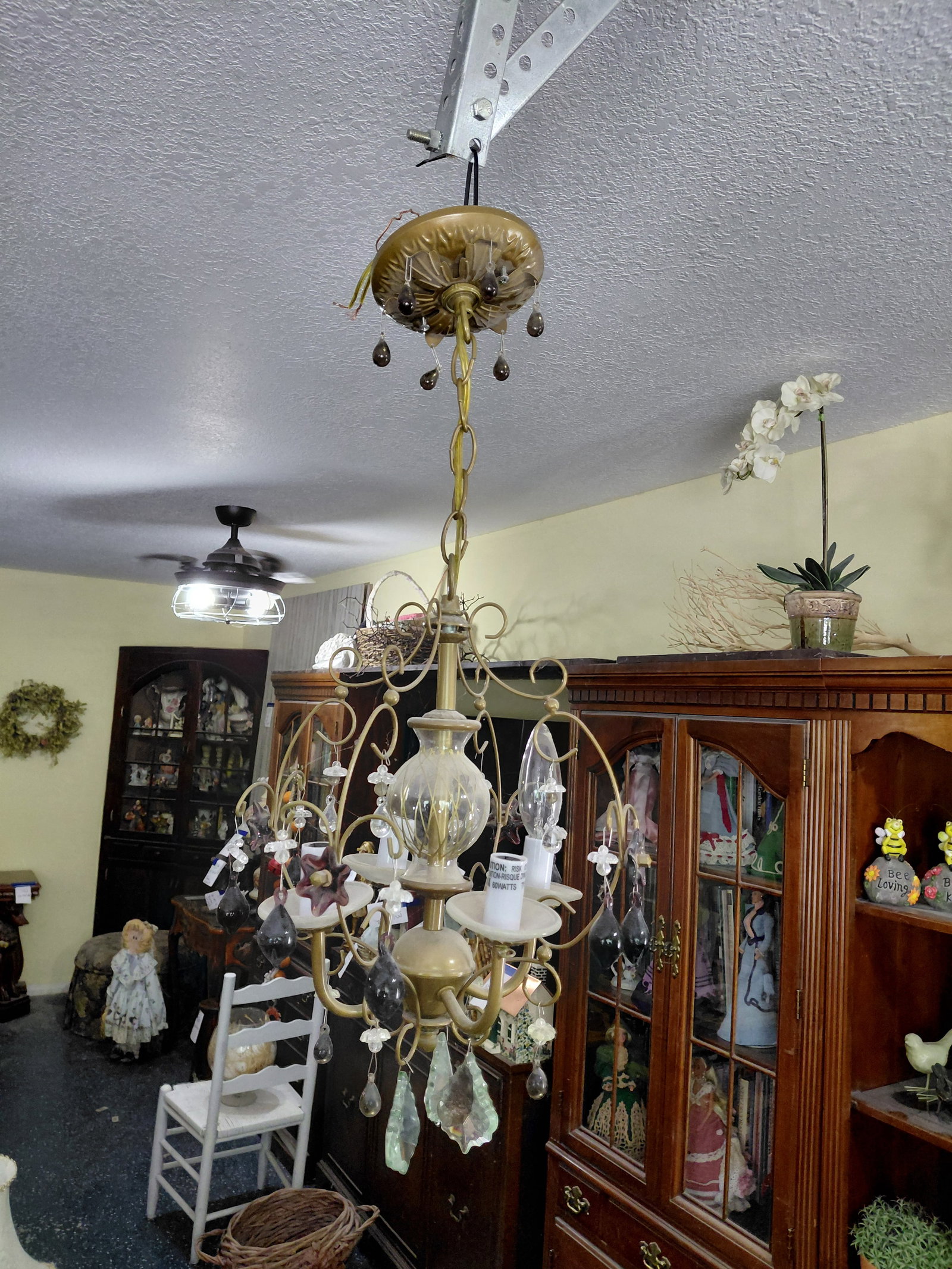 Beautiful Small Chandelier with glass drops and prisms (1 of 6)