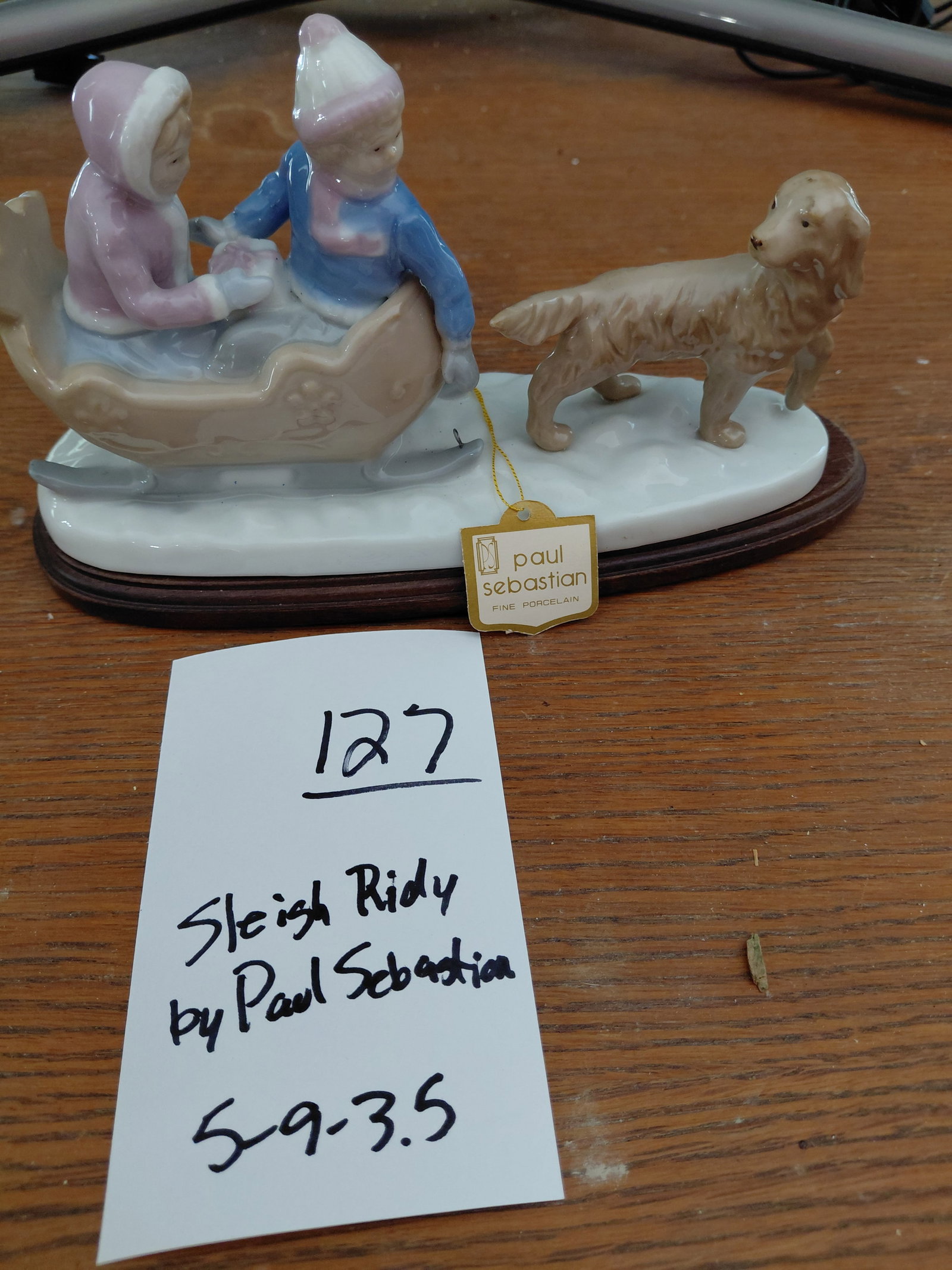 Sleigh Ride by Paul Sebastian Porcelain Statue on Wood Base - 2
