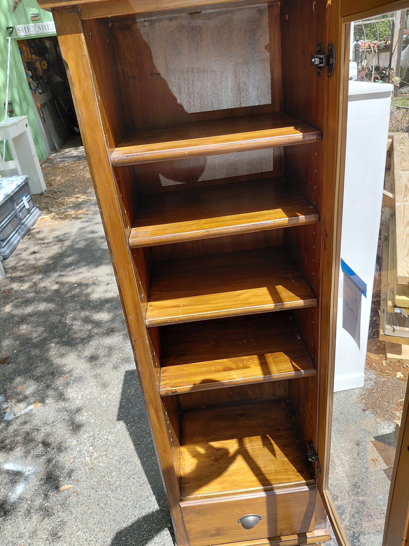 Tall Glass Front Wood Cabinet - 4