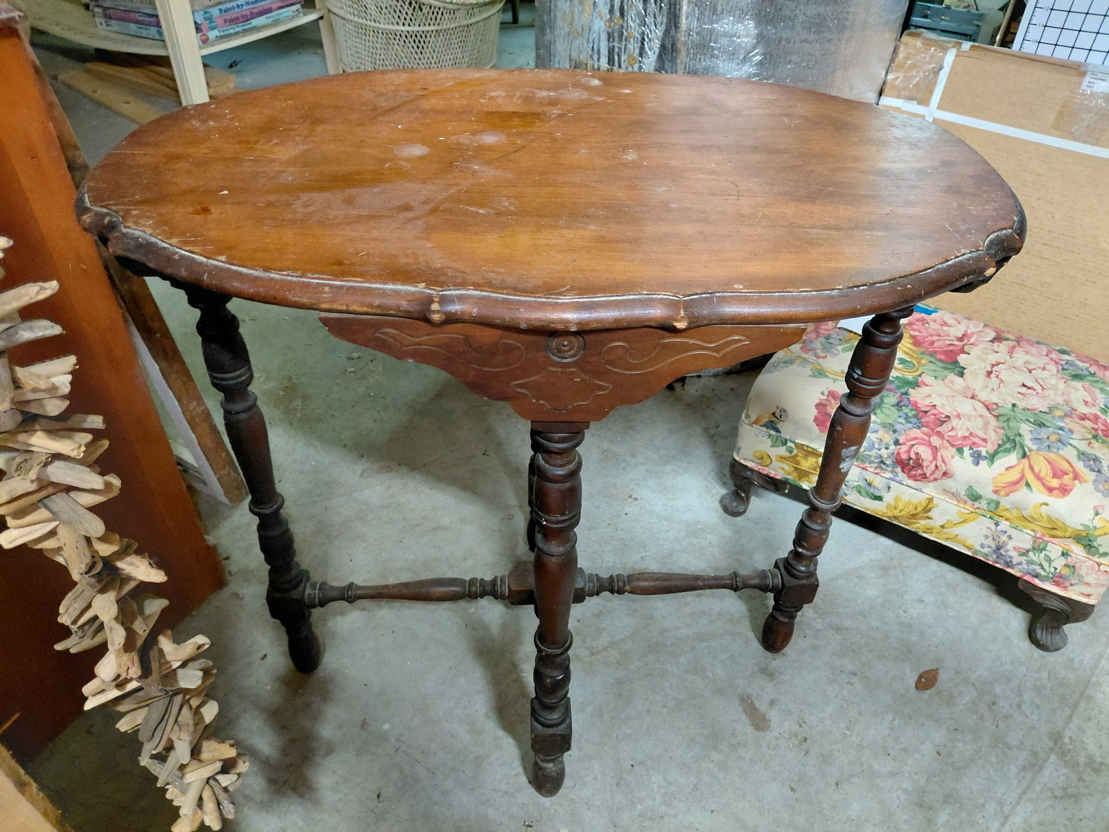 Vintage Walnut Oval Parlor Table (1 of 5)