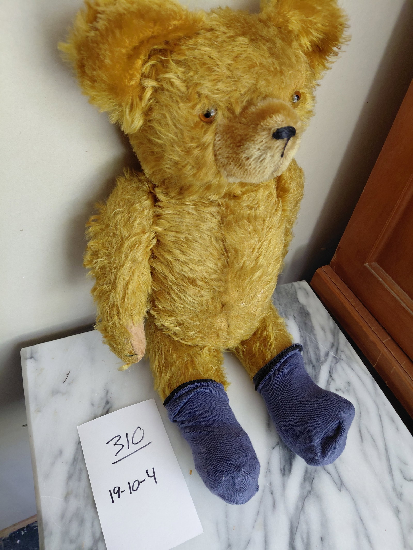 Vintage Mohair Jointed Teddy Bear / straw stuffed / condition issue with one foot as seen taped over - 2