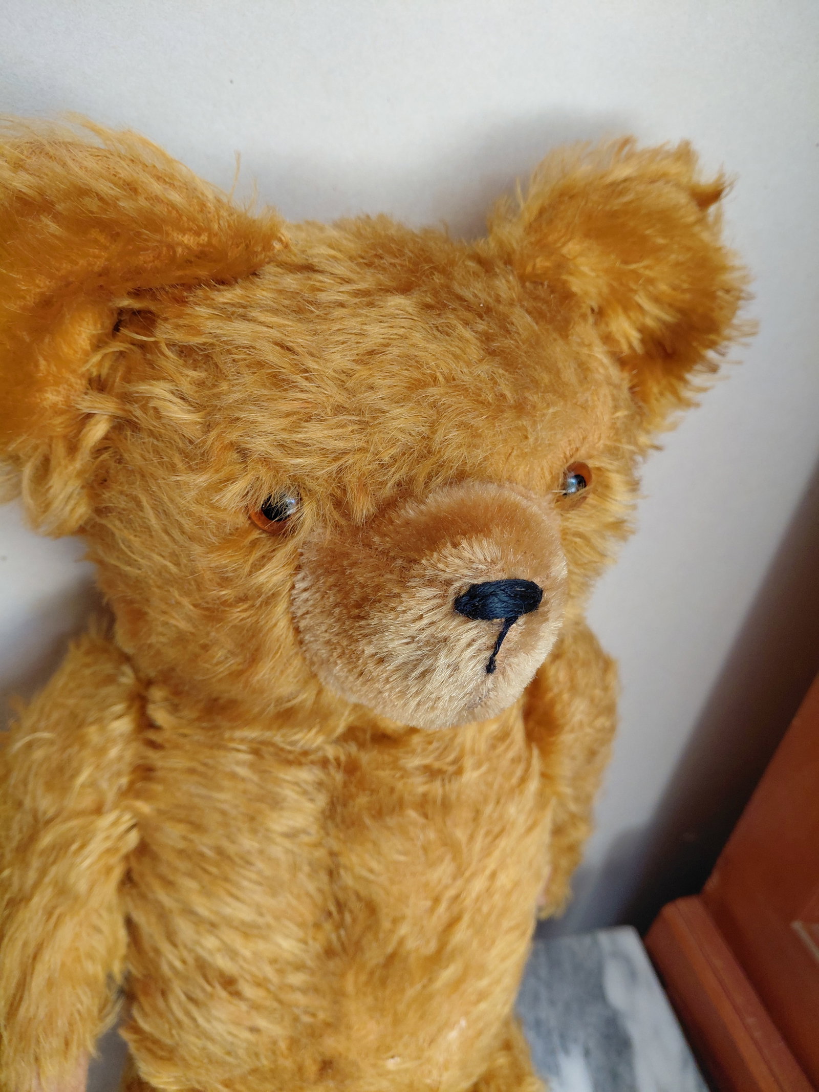 Vintage Mohair Jointed Teddy Bear / straw stuffed / condition issue with one foot as seen taped over - 3