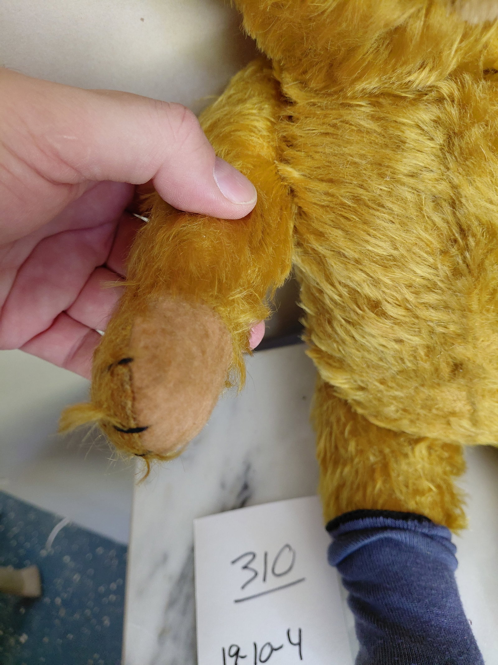 Vintage Mohair Jointed Teddy Bear / straw stuffed / condition issue with one foot as seen taped over - 4