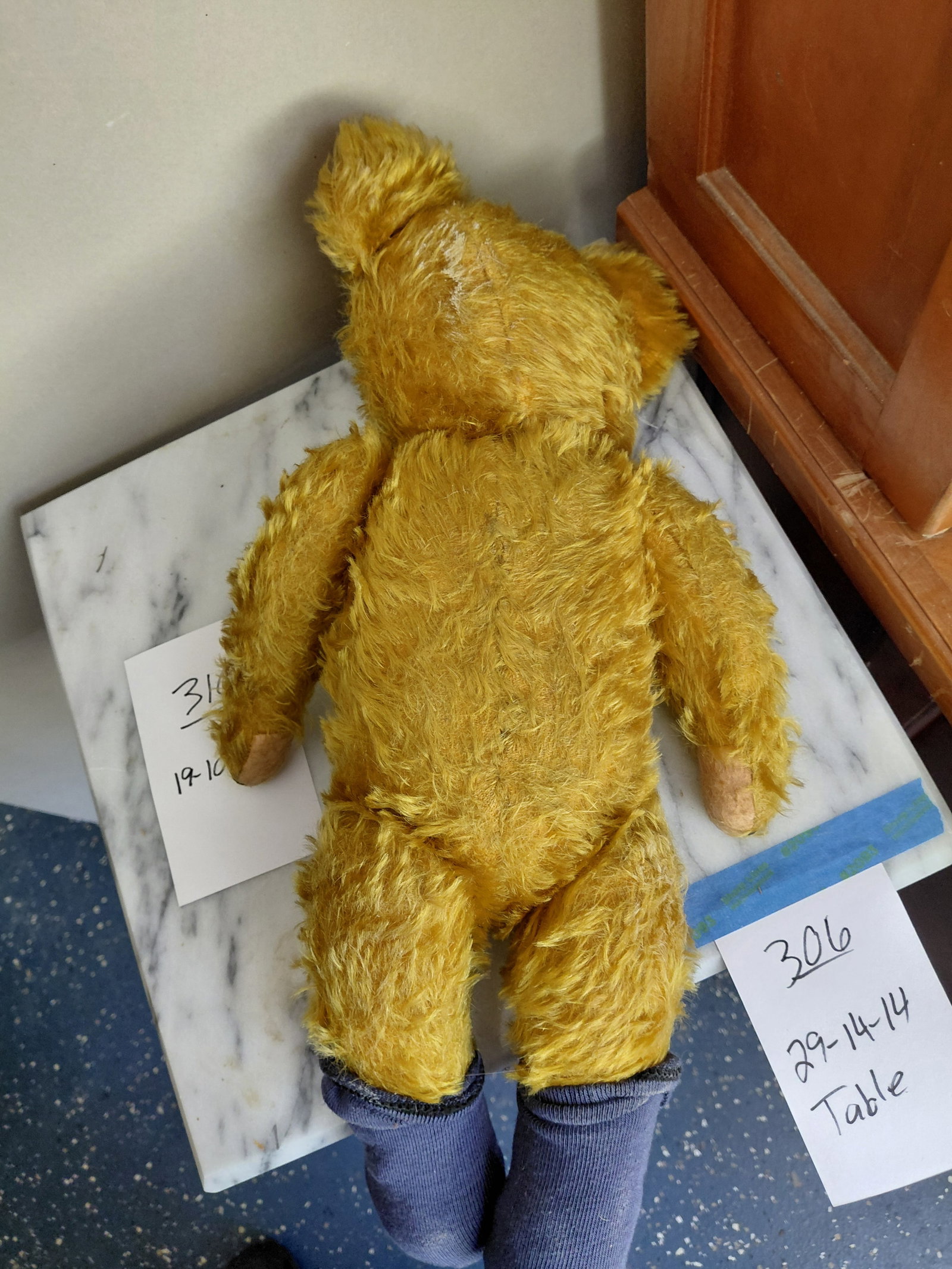 Vintage Mohair Jointed Teddy Bear / straw stuffed / condition issue with one foot as seen taped over - 6