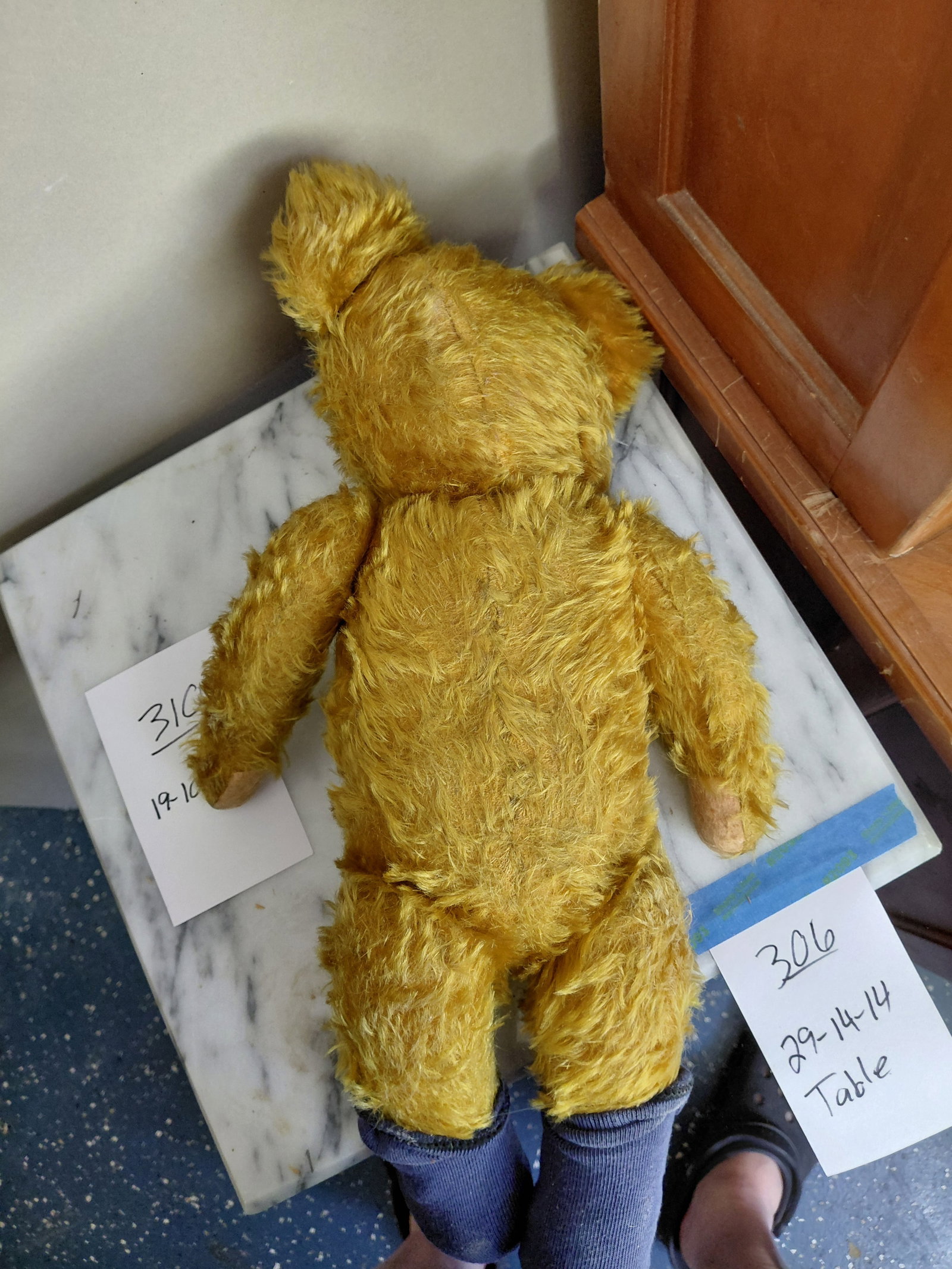 Vintage Mohair Jointed Teddy Bear / straw stuffed / condition issue with one foot as seen taped over - 7