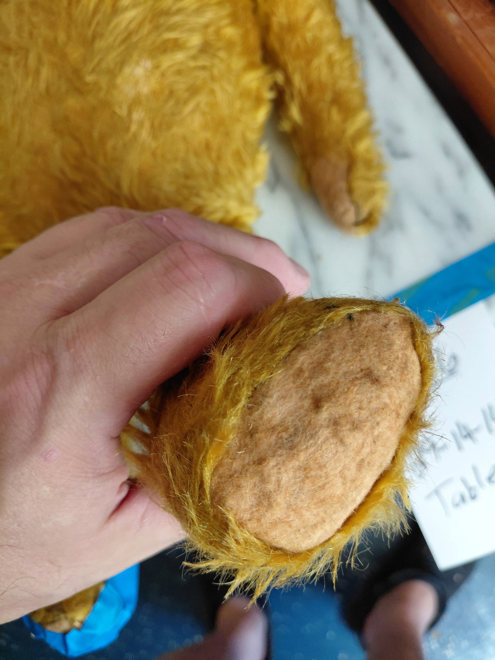Vintage Mohair Jointed Teddy Bear / straw stuffed / condition issue with one foot as seen taped over - 9