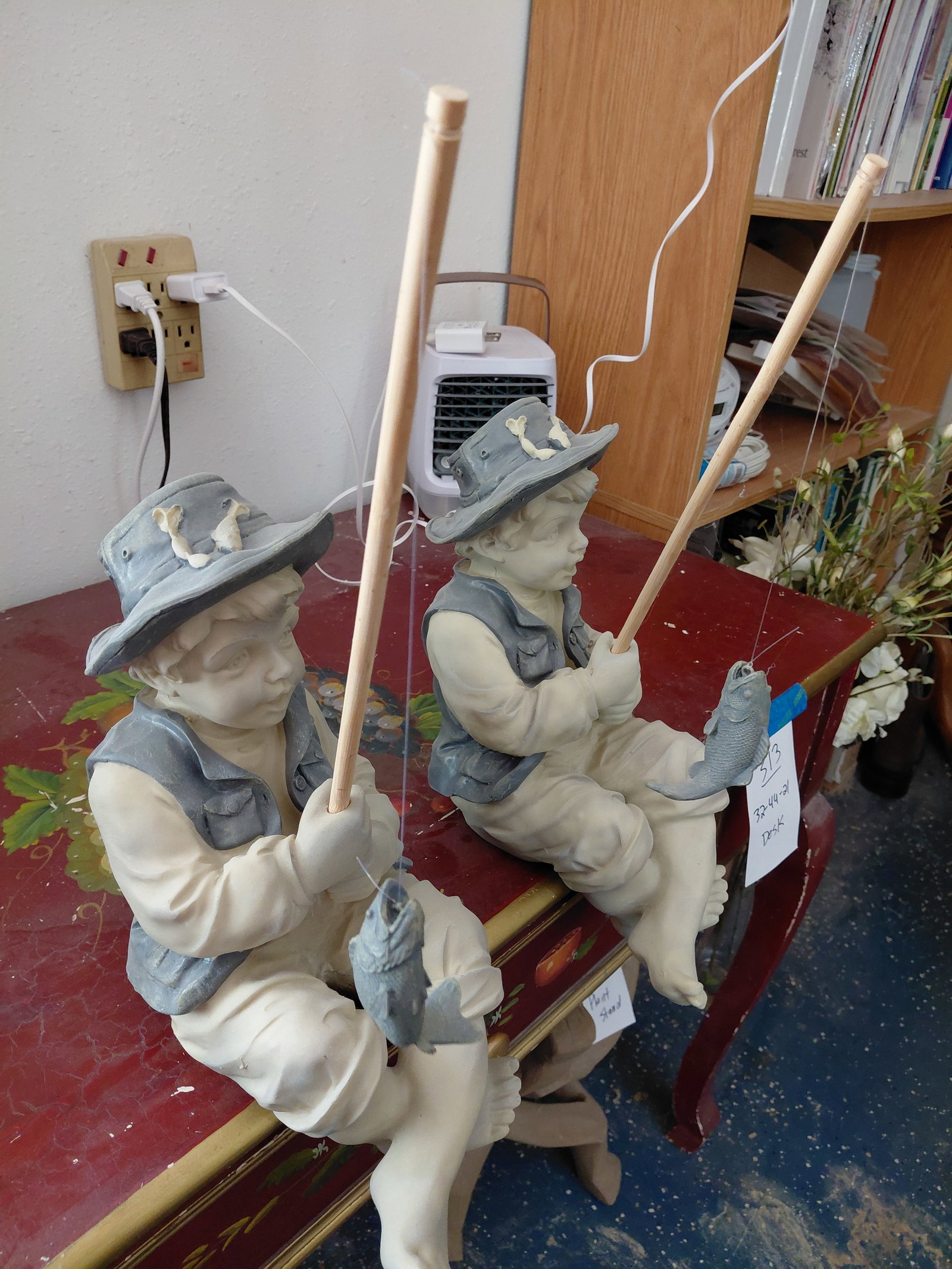 Pair of Fishing Boy Statues - 3