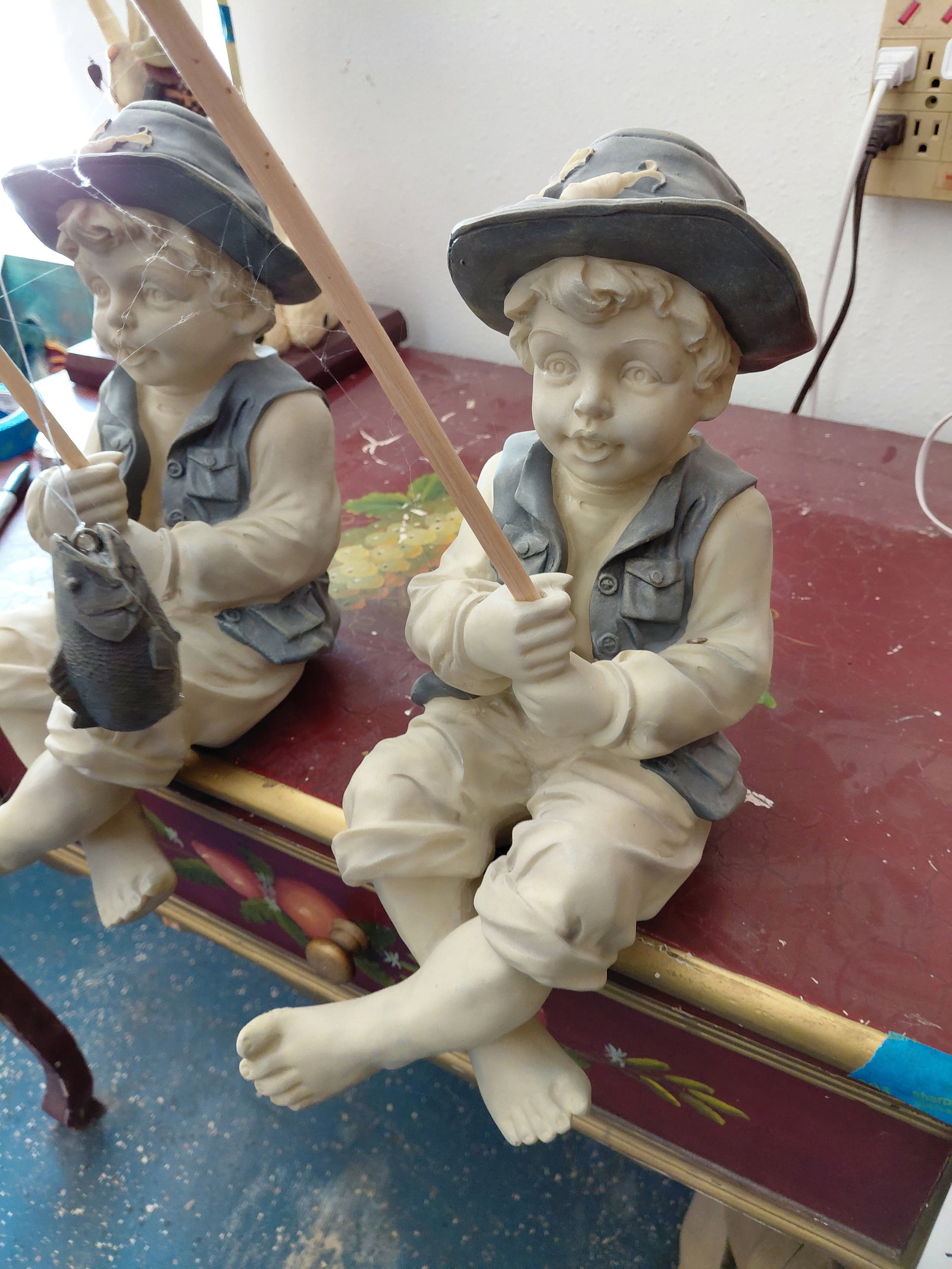 Pair of Fishing Boy Statues - 4