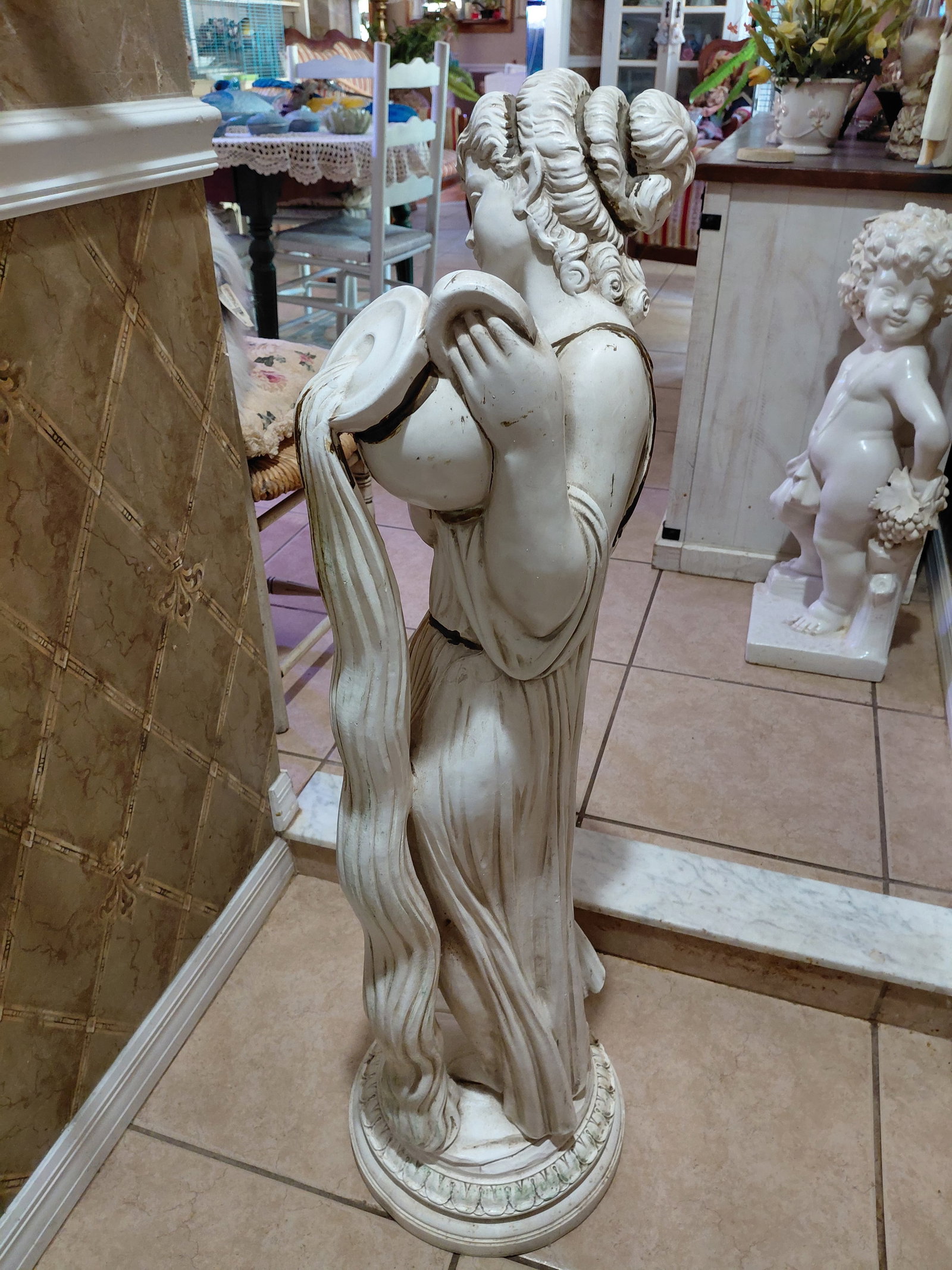 Large Resin Statue Greek Woman with Urn - 7