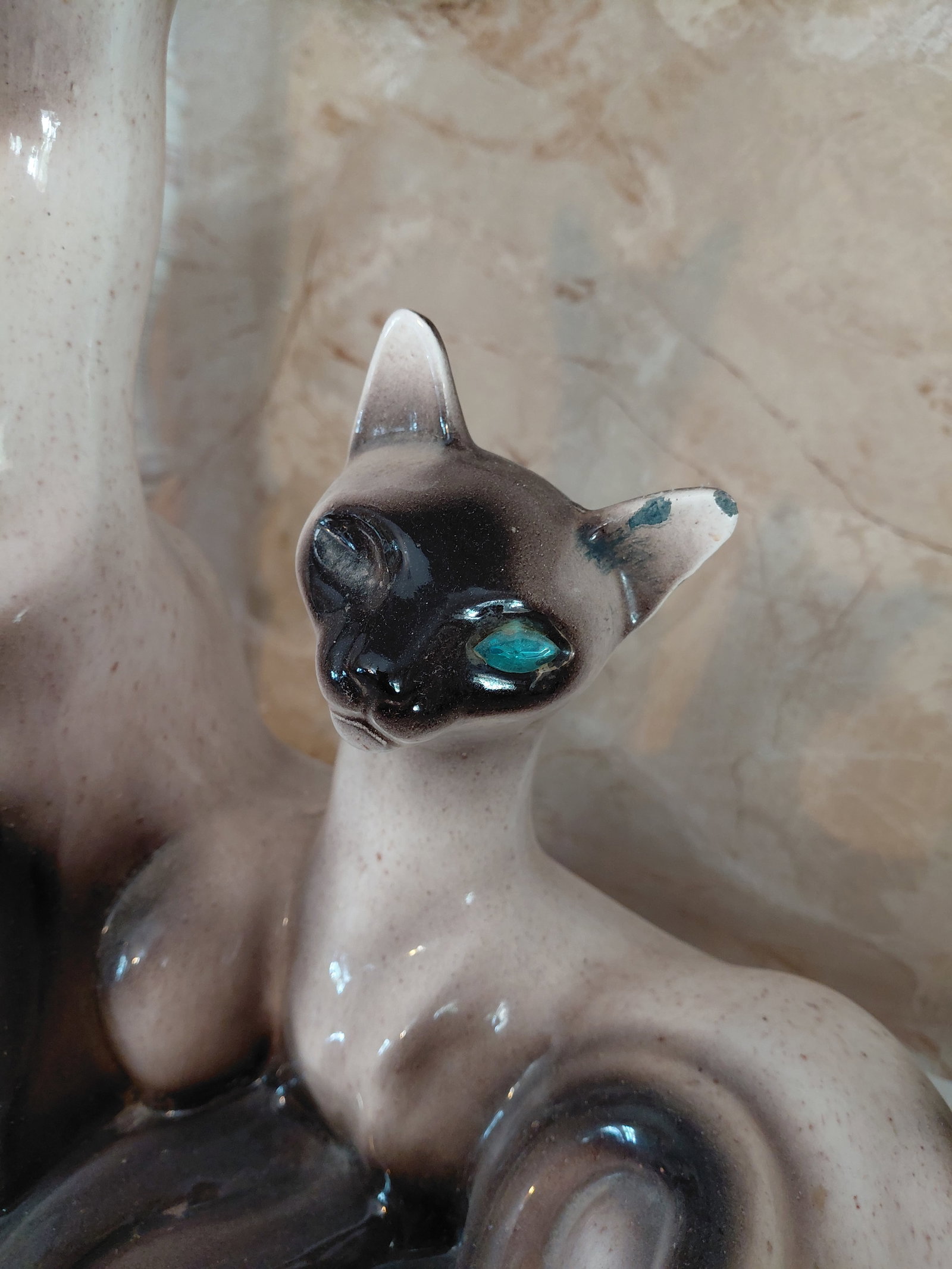 Rare Mid Century Siamese Cats TV Lamp / 1 has missing eye small chips on ears as seen - 3