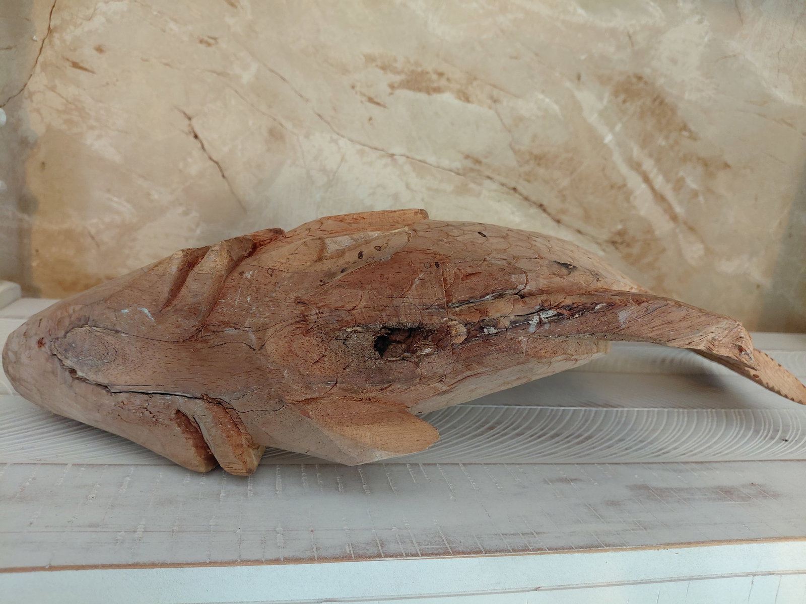 Hand Carved Driftwood Fish Statue - 6