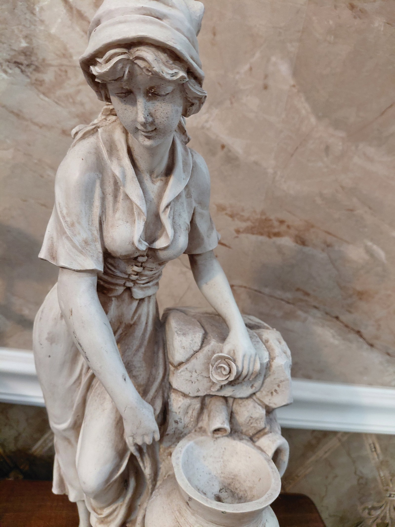 Large Resin Statue Maiden by Well - 3