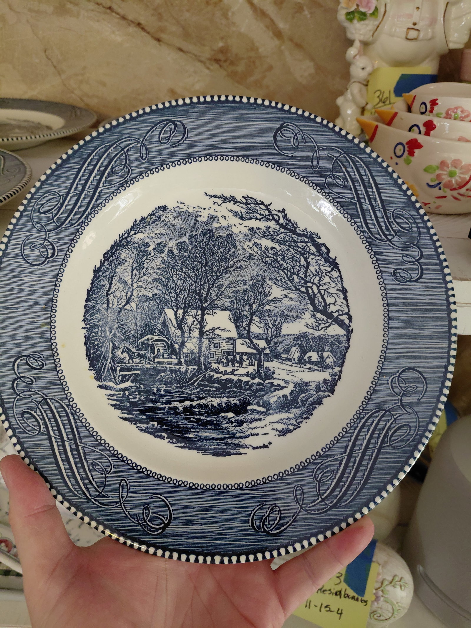 Set of 6 Currier & Ives Blue Willow Style Plates - 3
