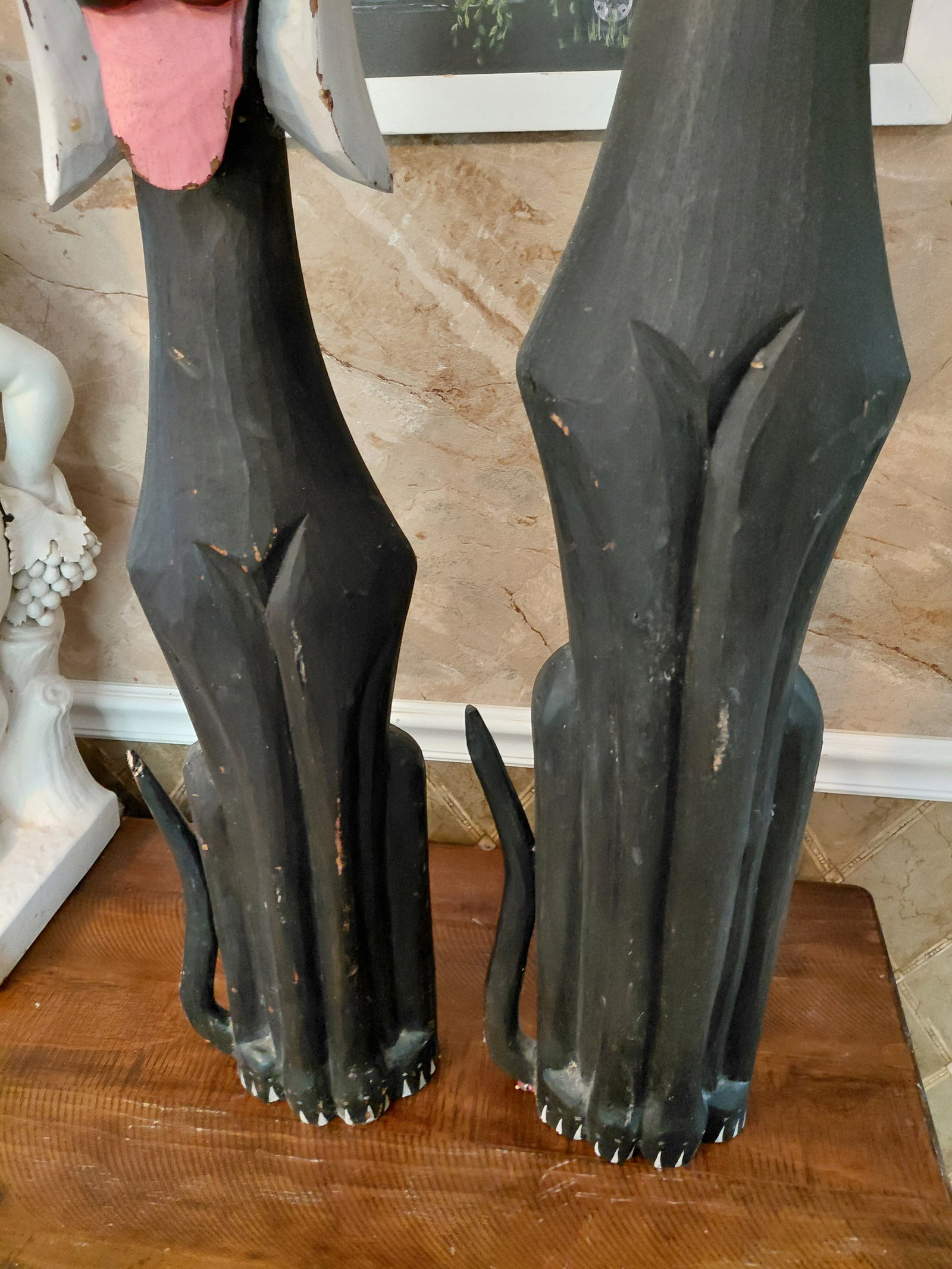 Pair of Large Carved Wood Dog Statues - 4