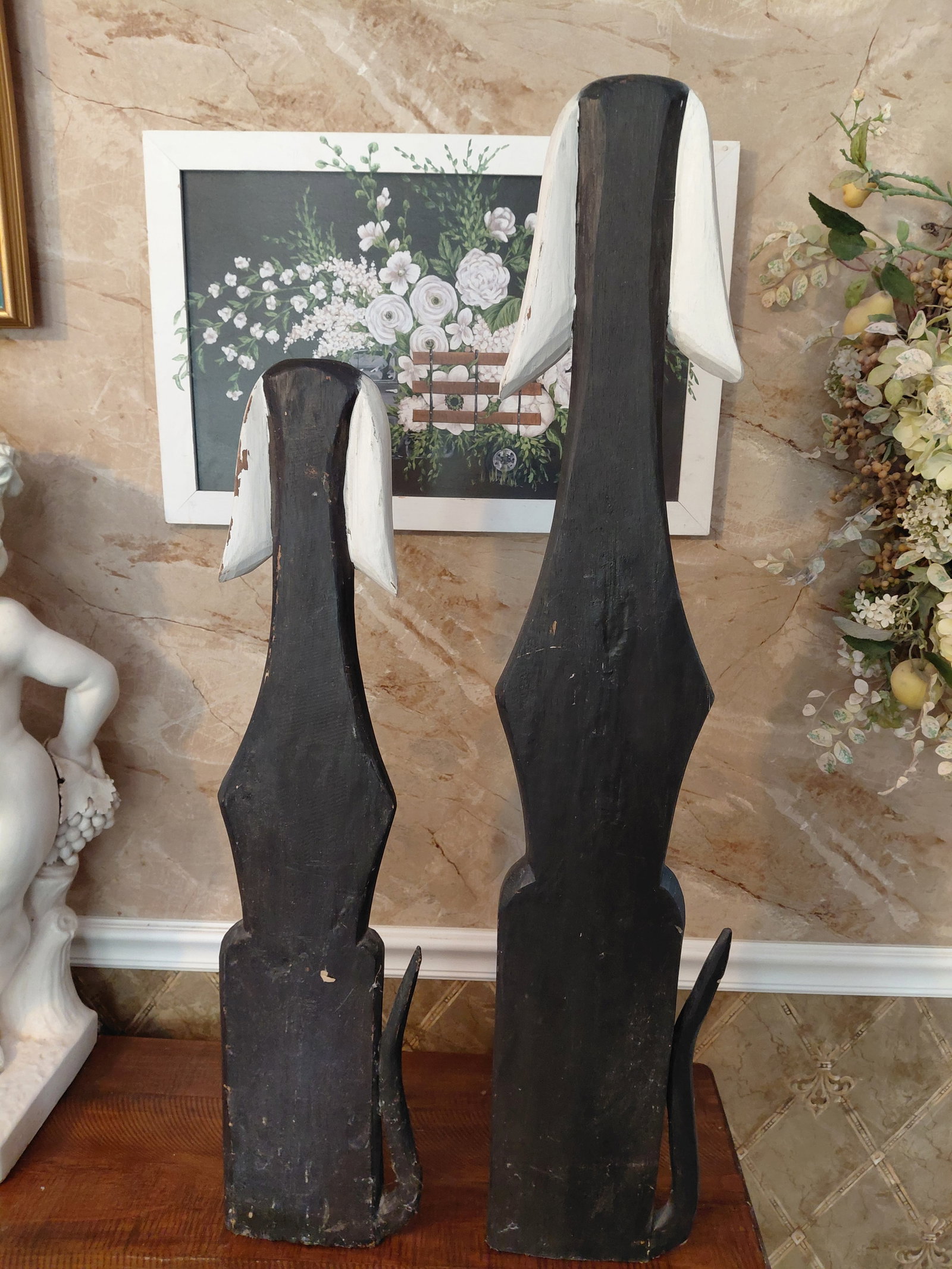 Pair of Large Carved Wood Dog Statues - 6