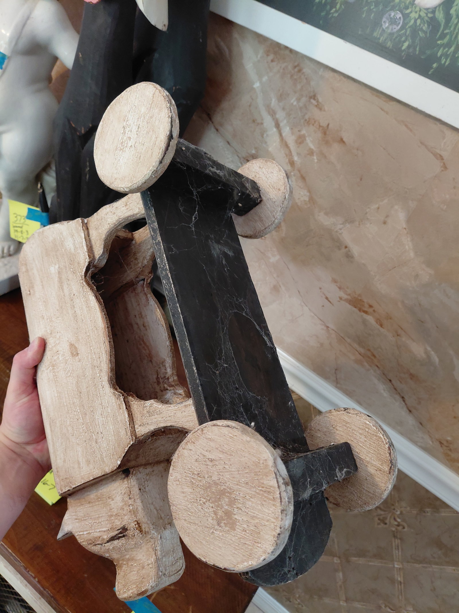 Rustic Wood Pig Statue on Wheels - 6