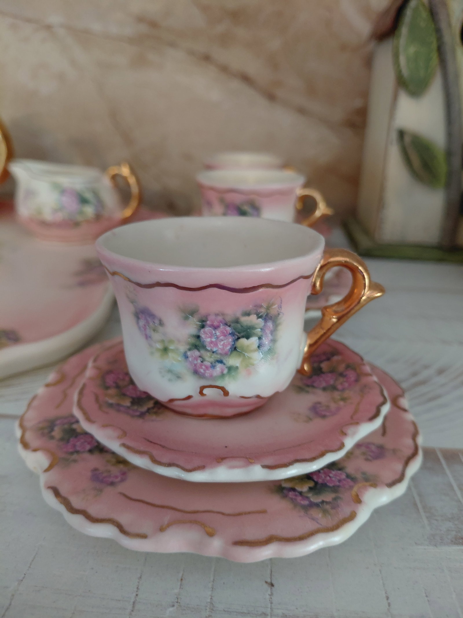 Vintage Porlelain Decorative Tea Set with Tray - 3