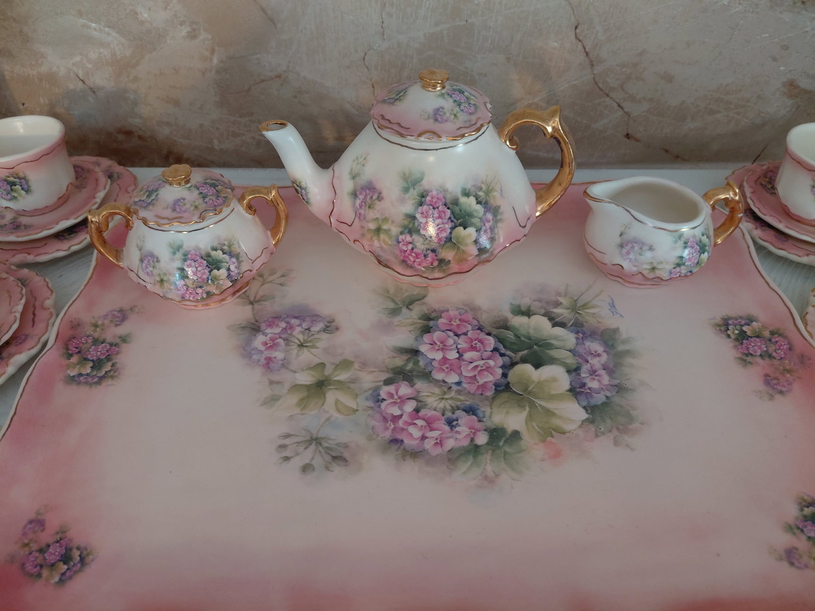 Vintage Porlelain Decorative Tea Set with Tray - 4