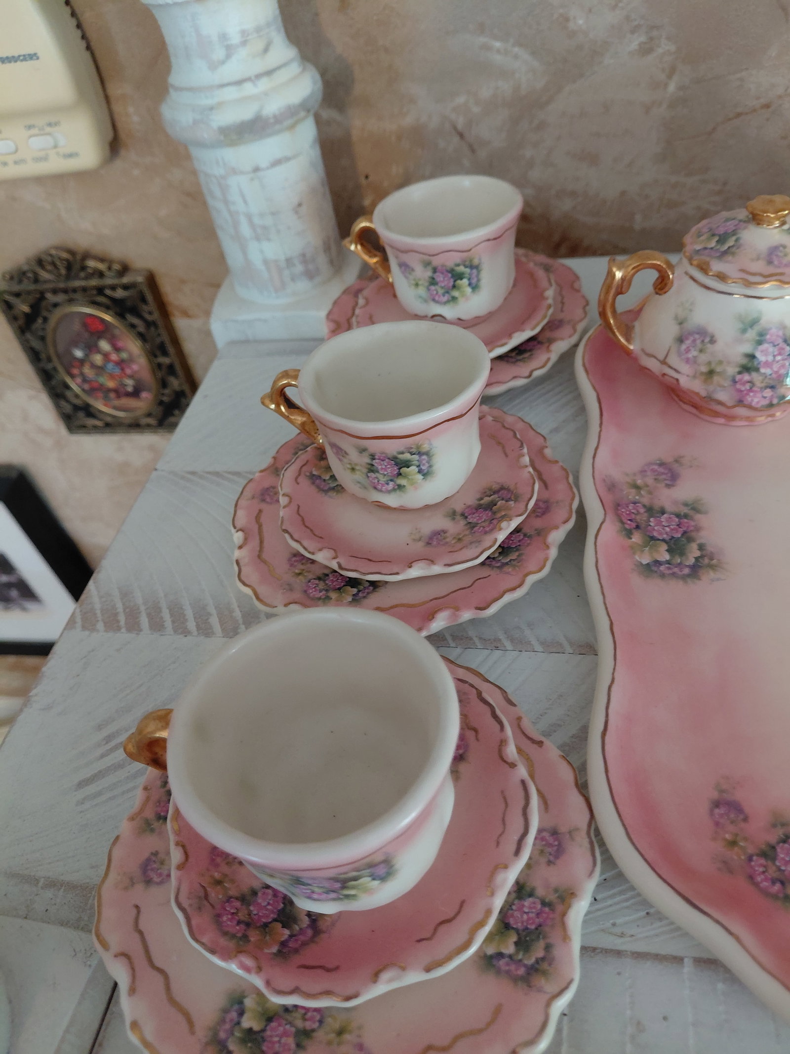 Vintage Porlelain Decorative Tea Set with Tray - 6