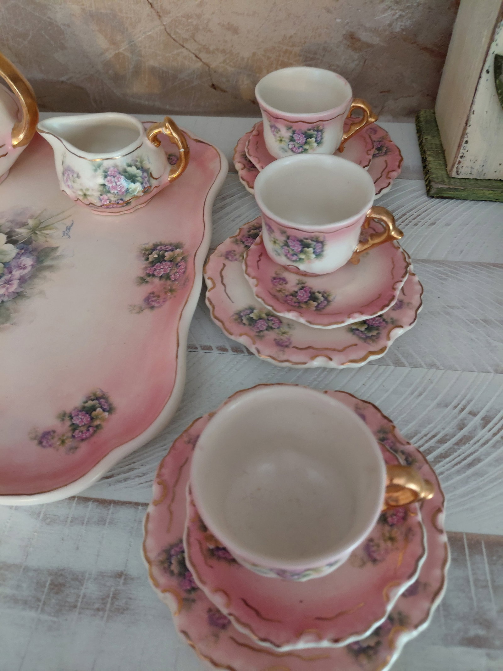 Vintage Porlelain Decorative Tea Set with Tray - 7