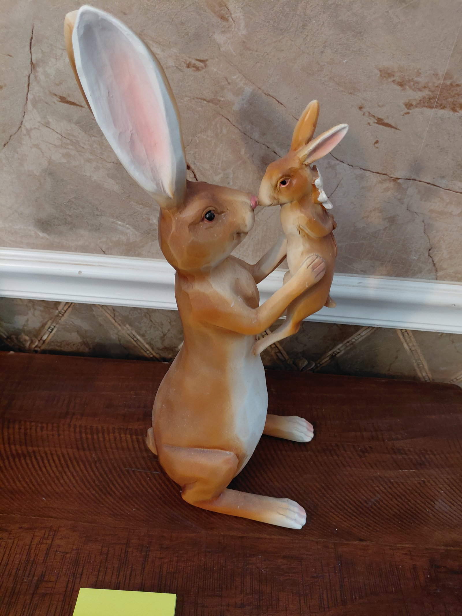 Large Resin Bunny Statue Mom and Baby - 5