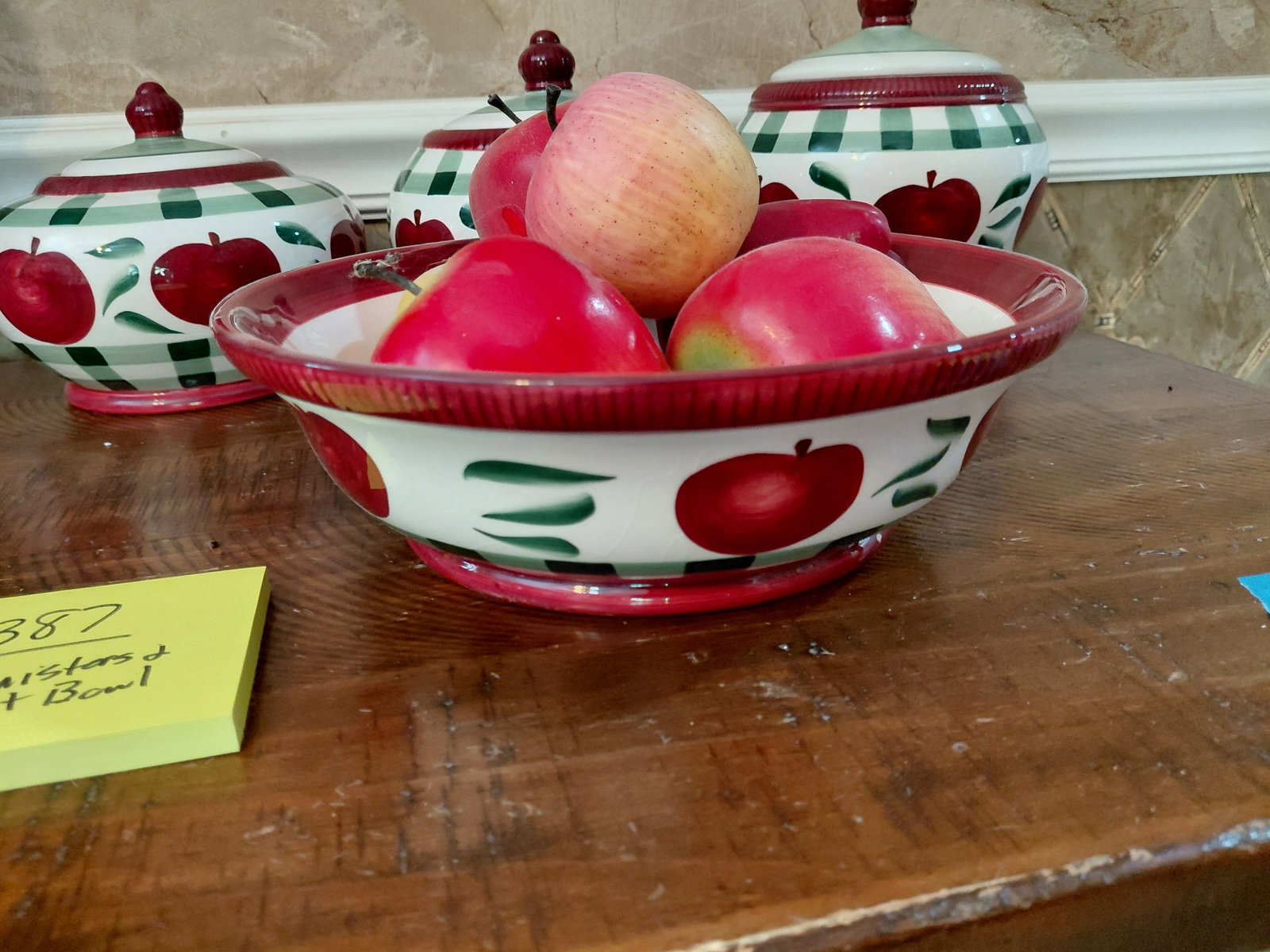 Lot of Decorative Apple Canisters and Bowl of Fruit / some chips as seen - 2