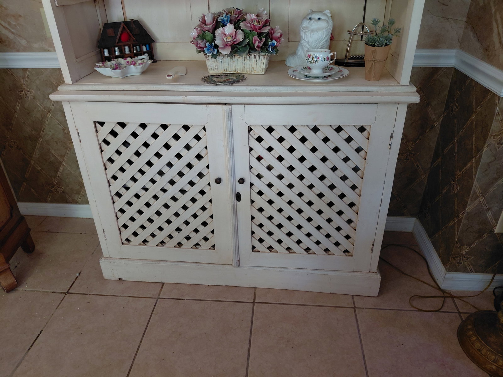 Large White French Country Hutch / Contents not included - 3