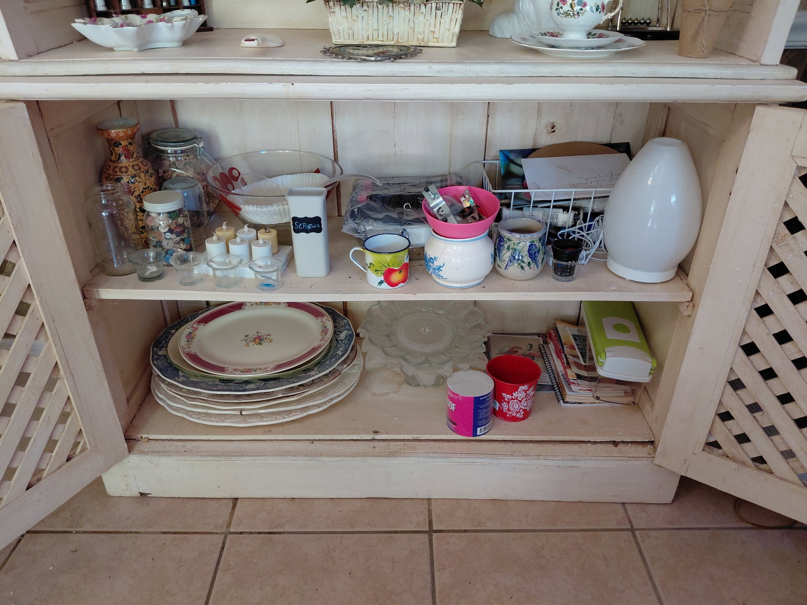 Large White French Country Hutch / Contents not included - 4