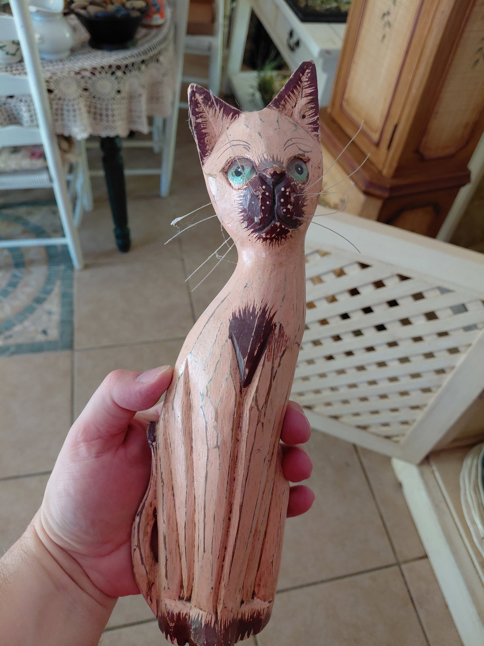Lot of Carved Wood Cat Statues - 5