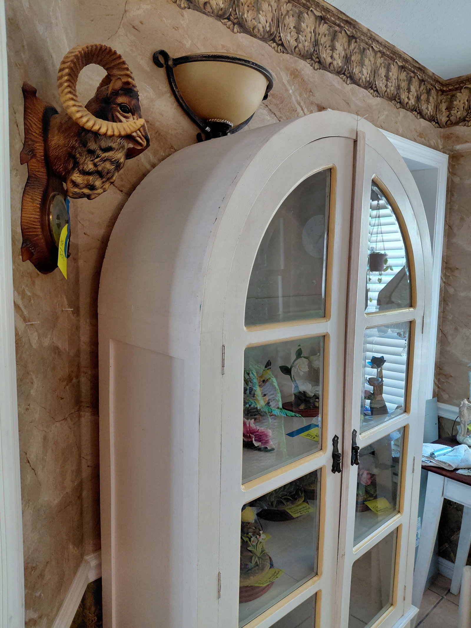 Large French Country Style Arched China Hutch / Missing Top Glass Shelf / contents not included - 8