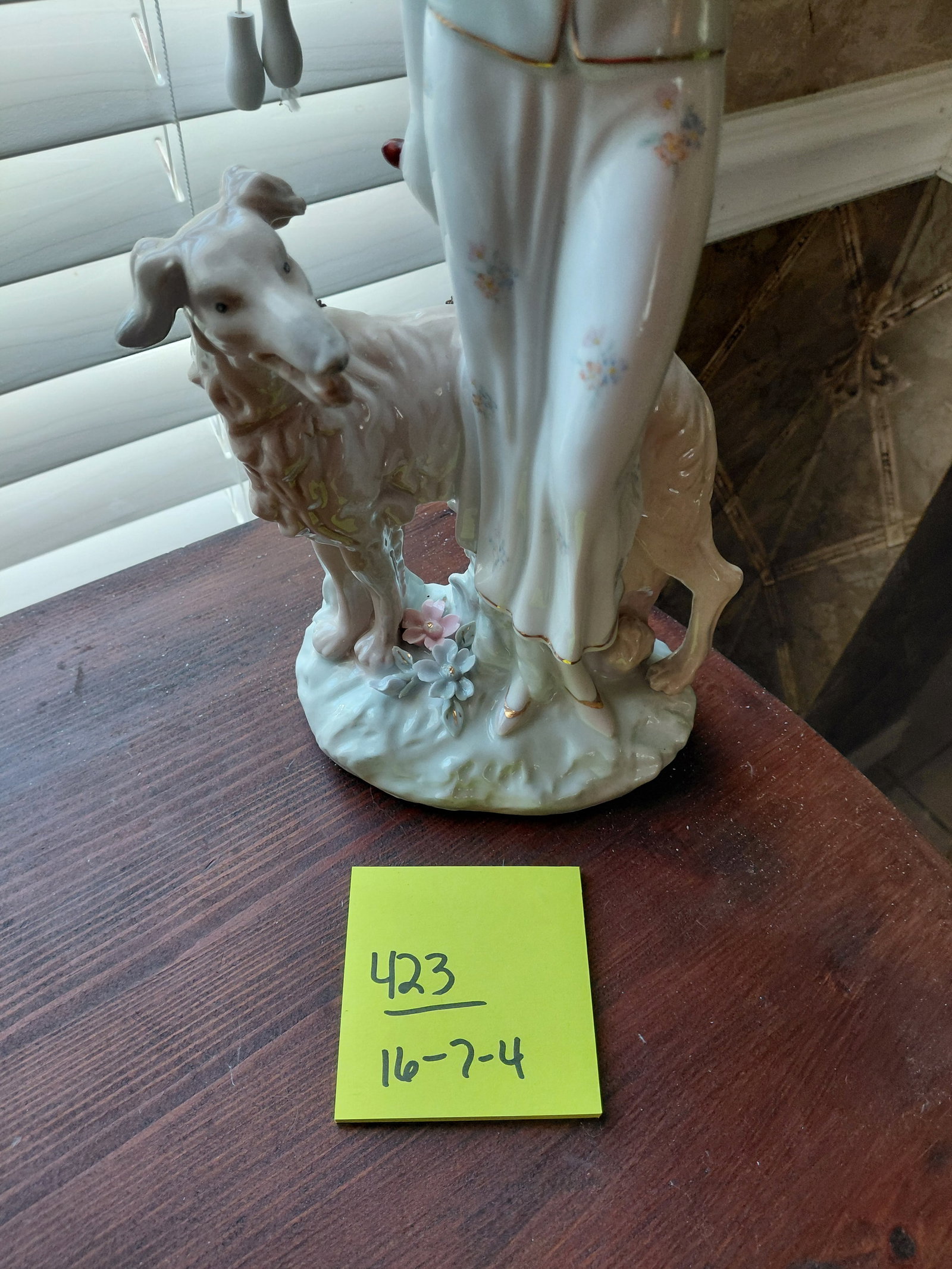 Large Porcelain Statue Woman walking Dog - 3